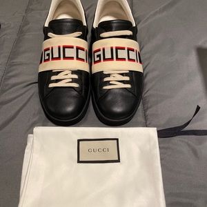 Gucci Ace stripe Black leather